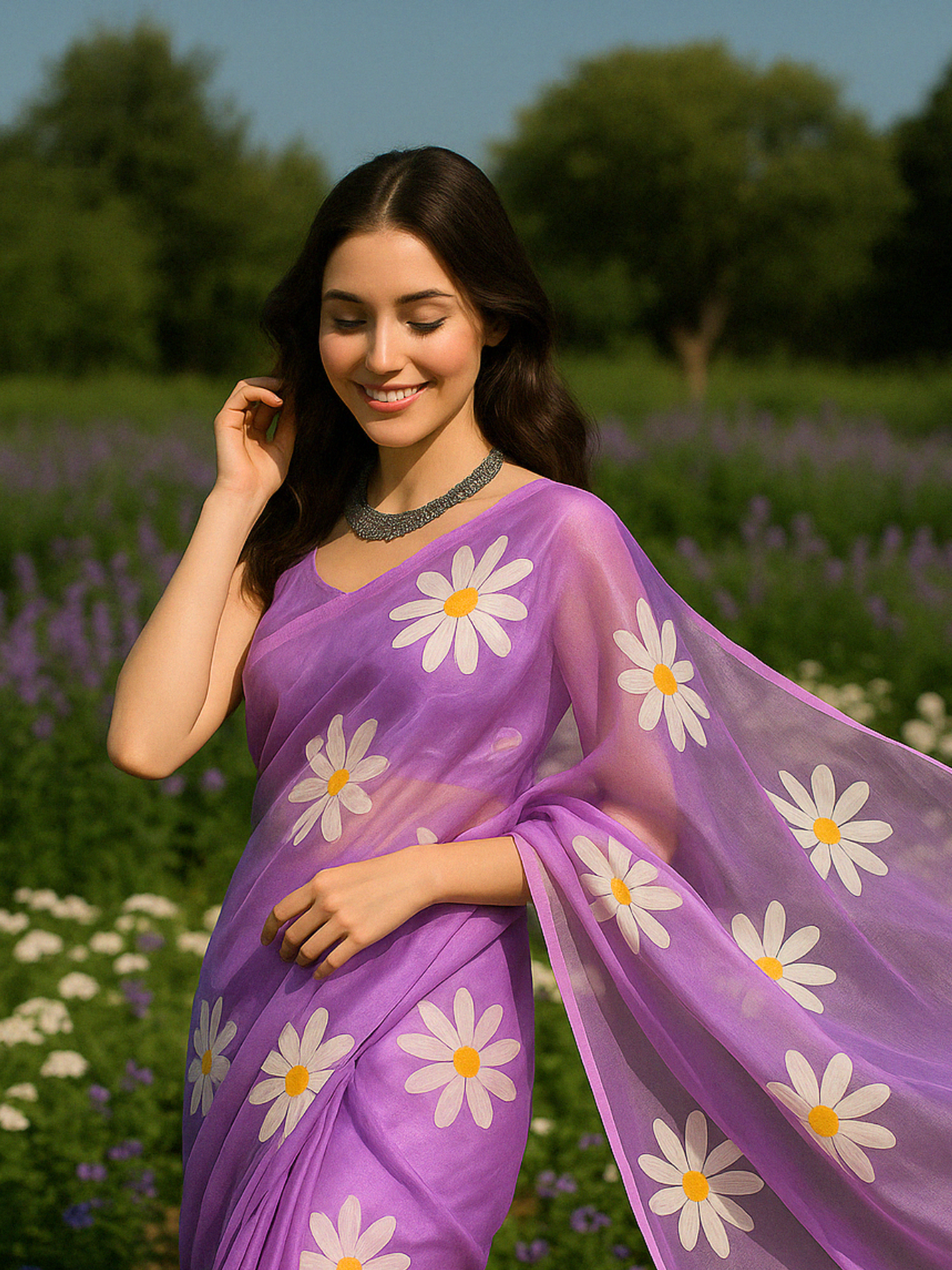 Hand-painted Pure Organza