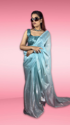 Sea Green Jimmy Choo Organza Saree with Floral Sequin Blouse