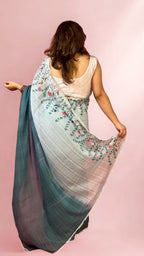 Blue Ombre Hand-painted Mulmul Saree
