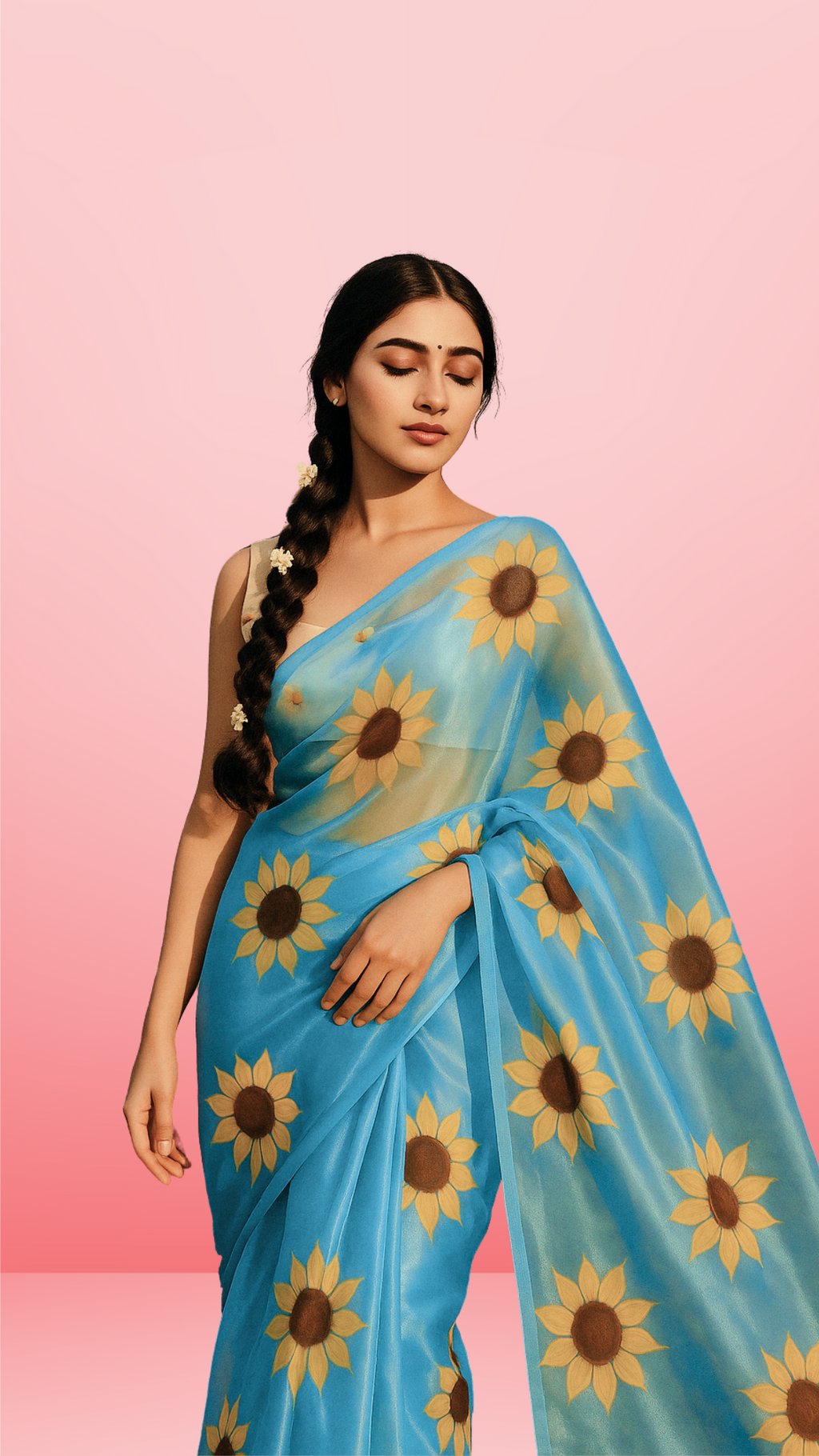 Sunflower Blue Handpainted Organza