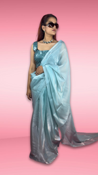 Sea Green Jimmy Choo Organza Saree with Floral Sequin Blouse