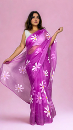 Daisies on Lavender Hand-painted Pure Organza