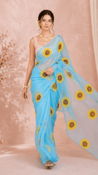 Sunflower Blue Handpainted Organza