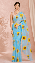 Sunflower Blue Handpainted Organza