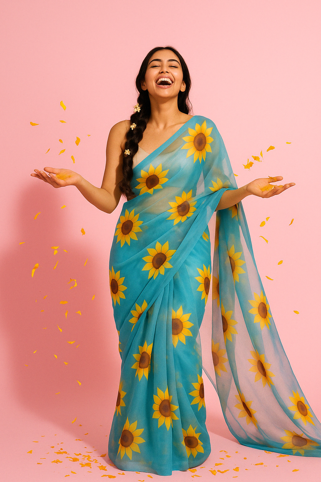 Sunflower Blue Handpainted Organza