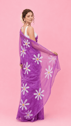 Daisies on Lavender Hand-painted Pure Organza