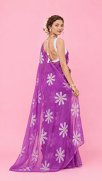 Daisies on Lavender Hand-painted Pure Organza