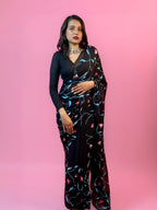 Raat Ki Rani - Black Handpainted Georgette Saree