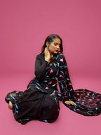 Raat Ki Rani - Black Handpainted Georgette Saree