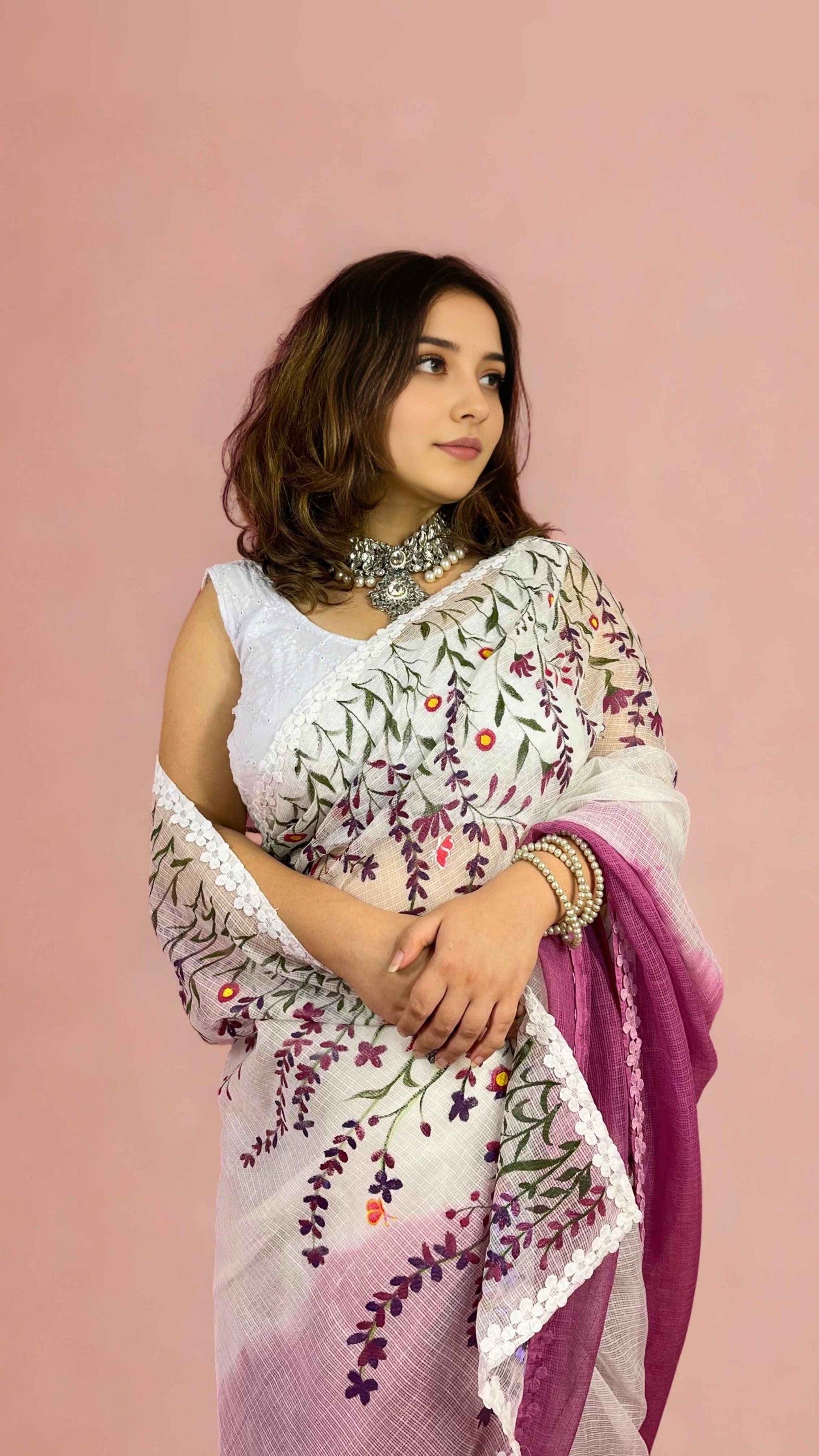 Mulberry Ombre Handpainted Kota Doria