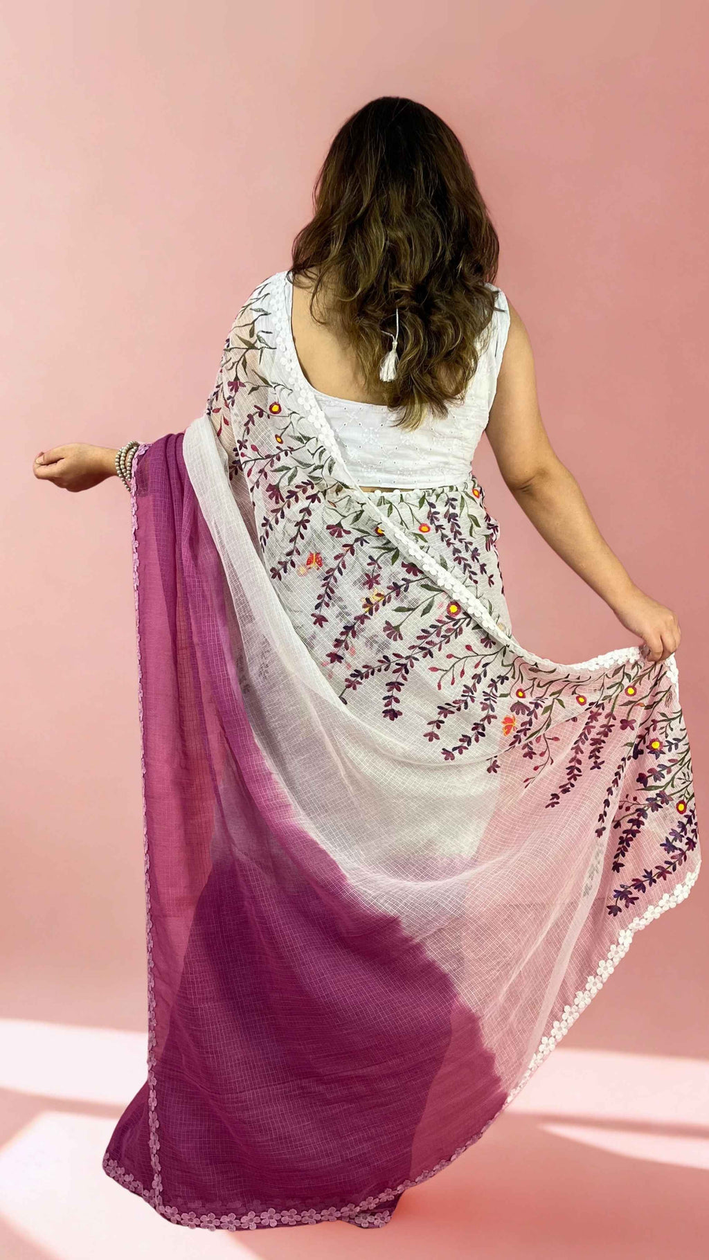 Mulberry Ombre Handpainted Kota Doria