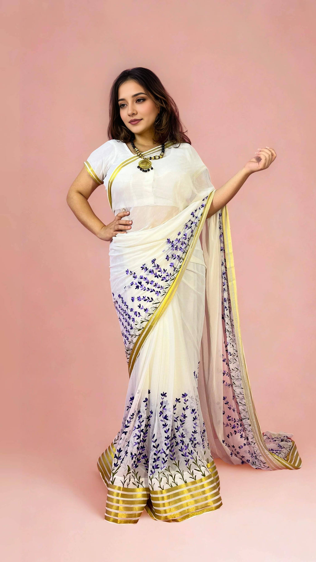 Chiffon Lavender Hand-painted