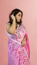 Pink Ombre Hand-painted Mulmul