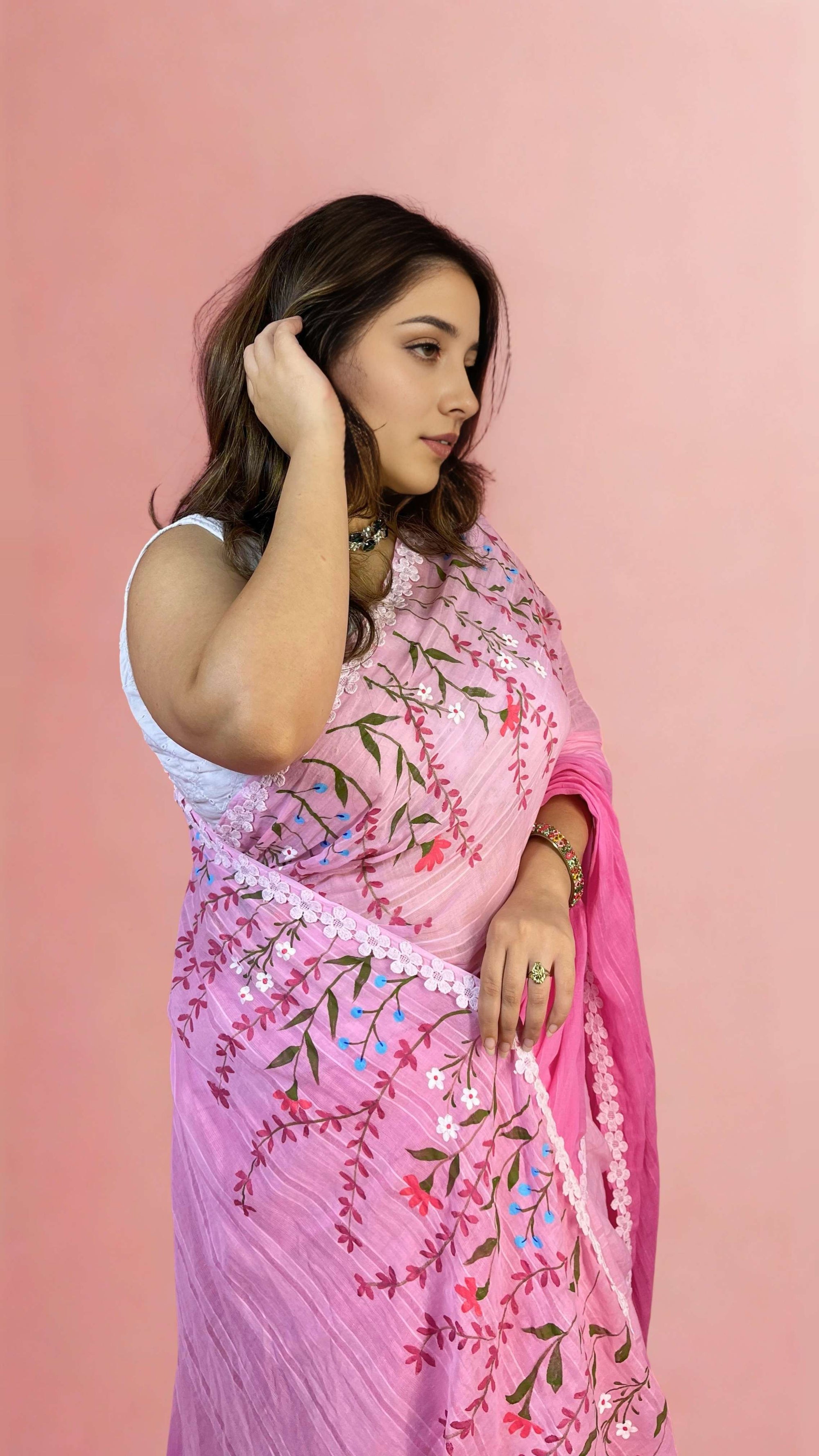 Pink Ombre Hand-painted Mulmul