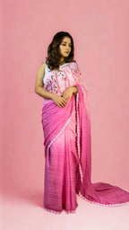 Pink Ombre Hand-painted Mulmul